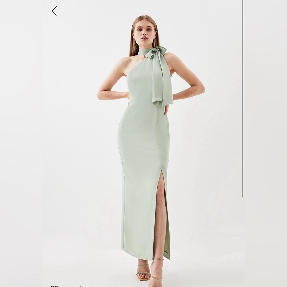 Karen Millen sage midi dress, high neck tie dress. Size 8. Worn once